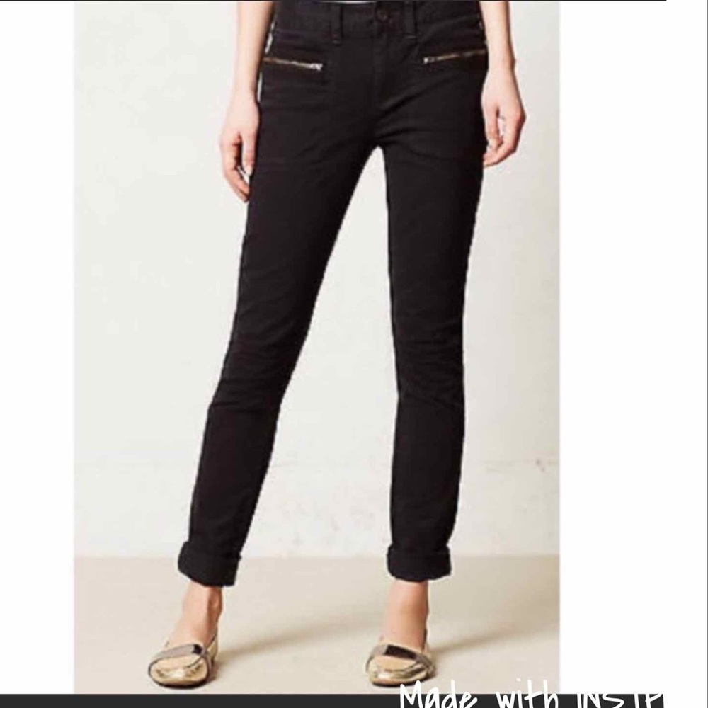 Anthropologie Pilcro Black Twill Moto Zip Skinny